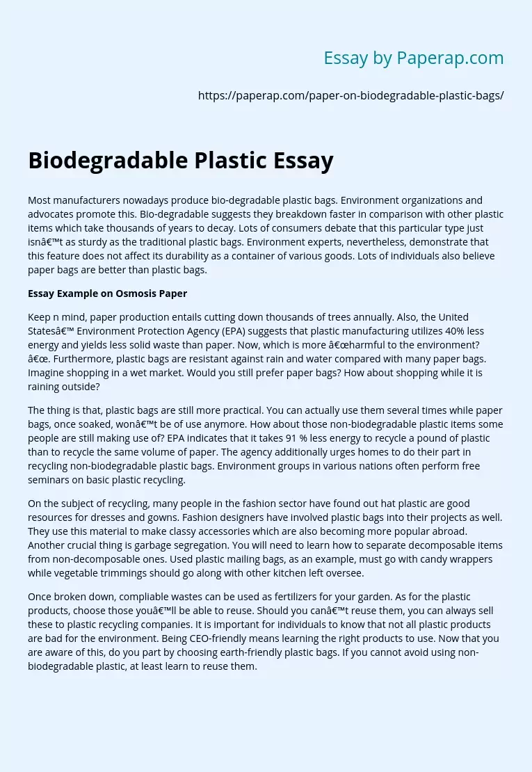 Biodegradable Plastic Essay