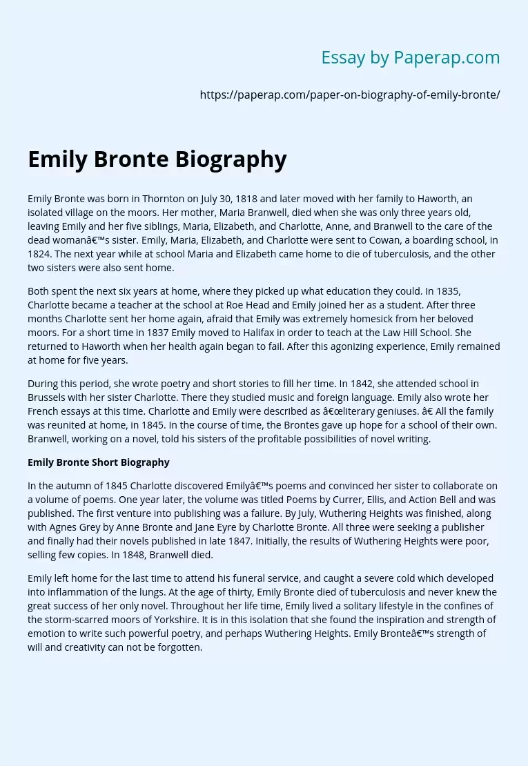 Emily Bronte Biography