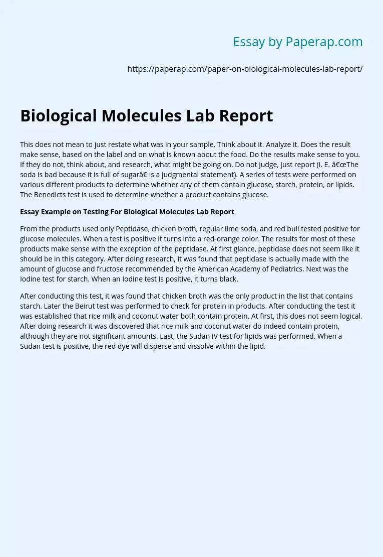 Biological Molecules Lab Report