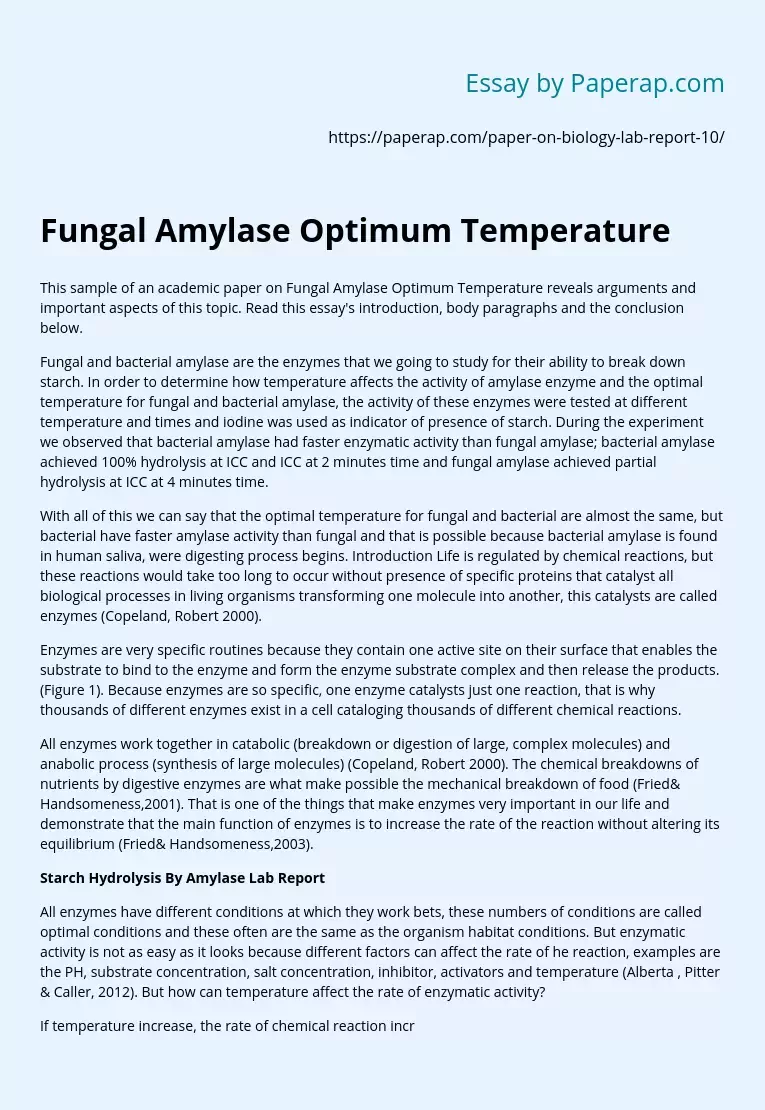 Fungal Amylase Optimum Temperature
