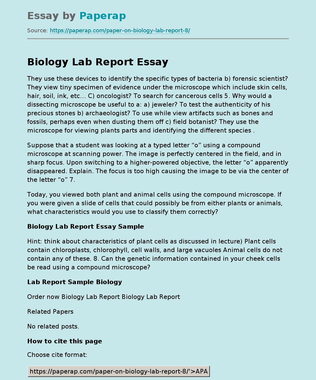 Biology Lab Report