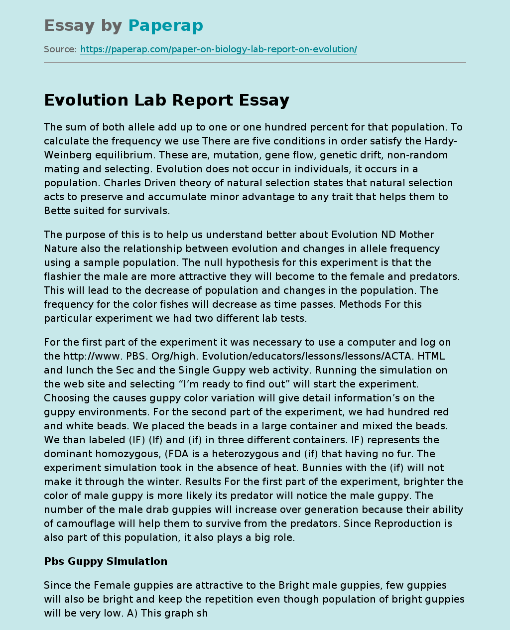 Evolution Lab Report Simulation