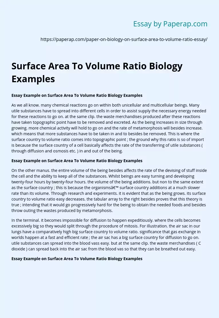 Surface Area To Volume Ratio Biology Examples