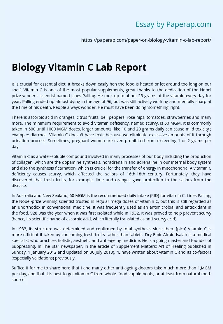 Biology Vitamin C Lab Report