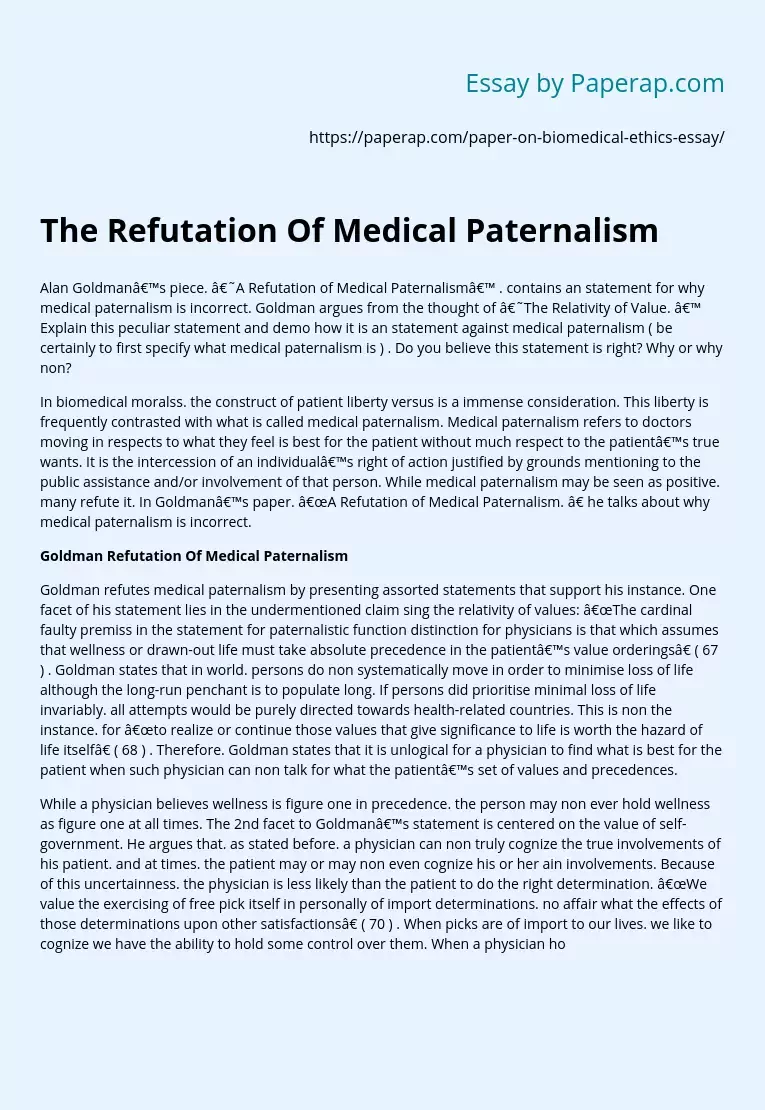 The Refutation Of Medical Paternalism