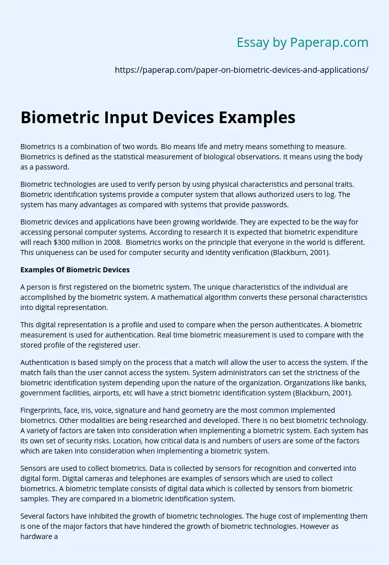 Biometric Input Devices Examples