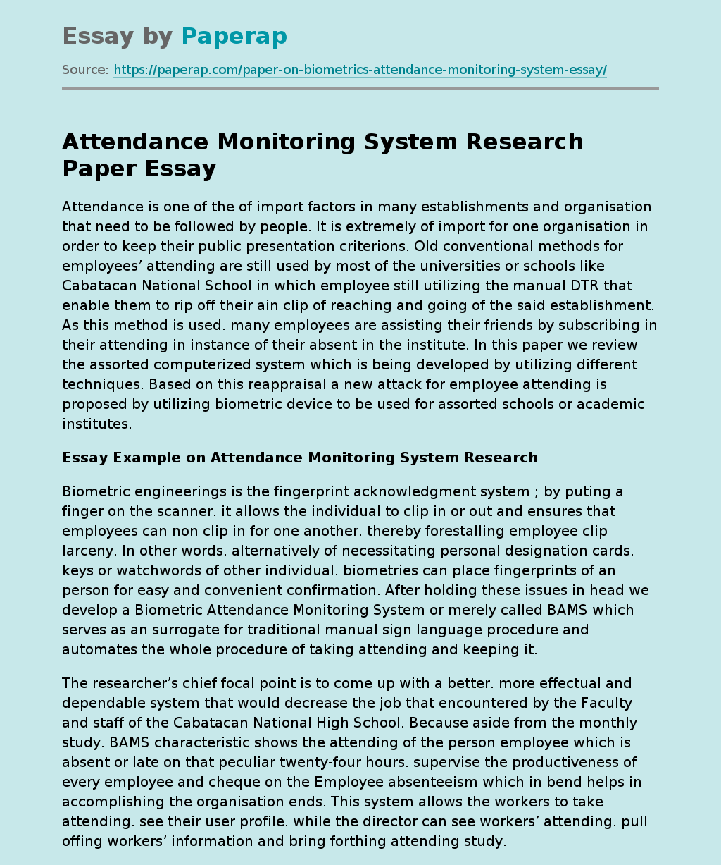 Attendance Monitoring System Research Paper