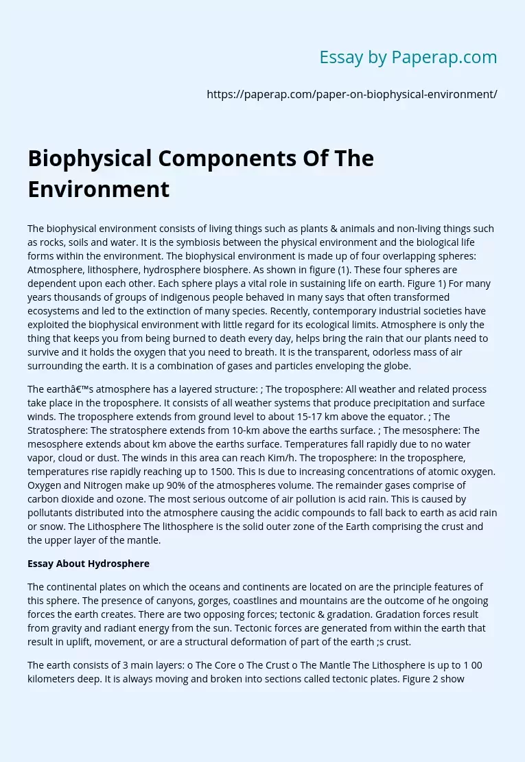 Biophysical Components Of The Environment