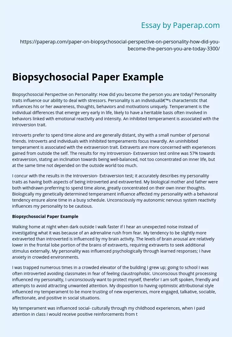 Biopsychosocial Paper Example
