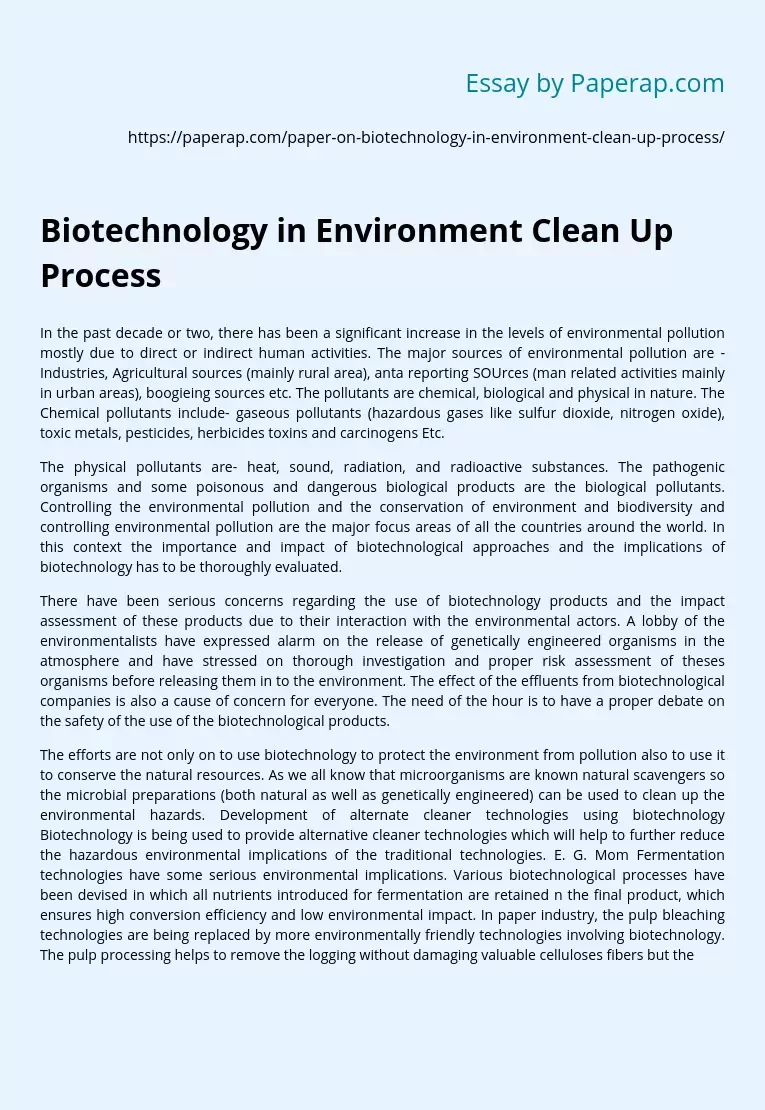 Biotechnology in Environment Clean Up Process