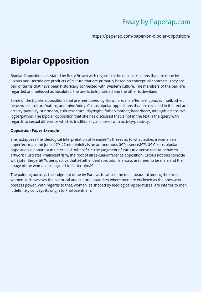 Bipolar Opposition Paper Example