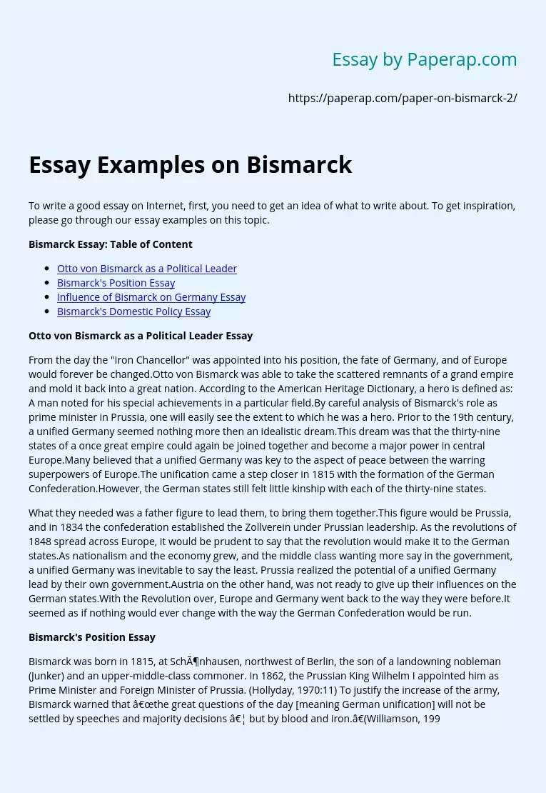 Essay Examples on Bismarck