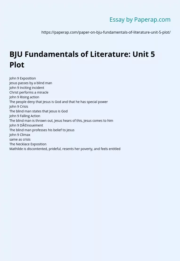 BJU Fundamentals of Literature: Unit 5 Plot