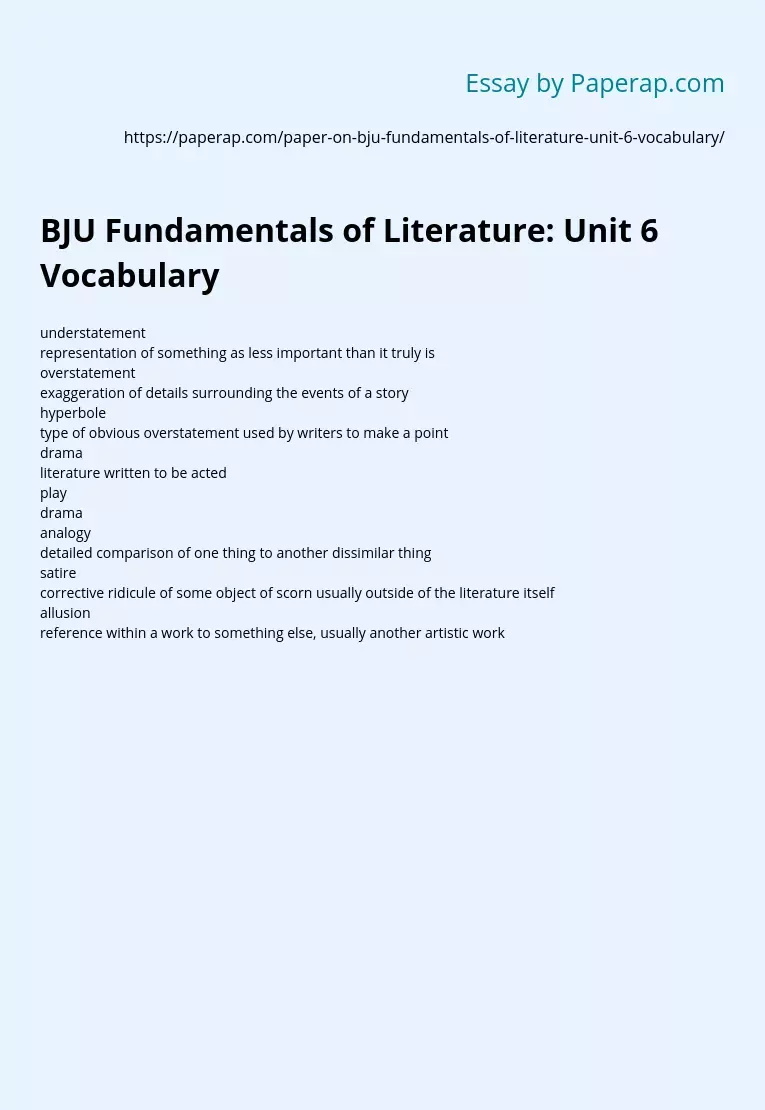 BJU Fundamentals of Literature: Unit 6 Vocabulary