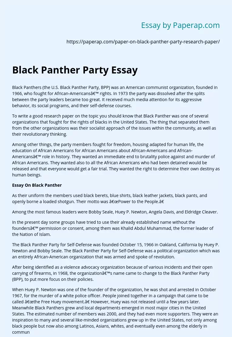 Реферат: Black Panthers Essay Research Paper In 1966