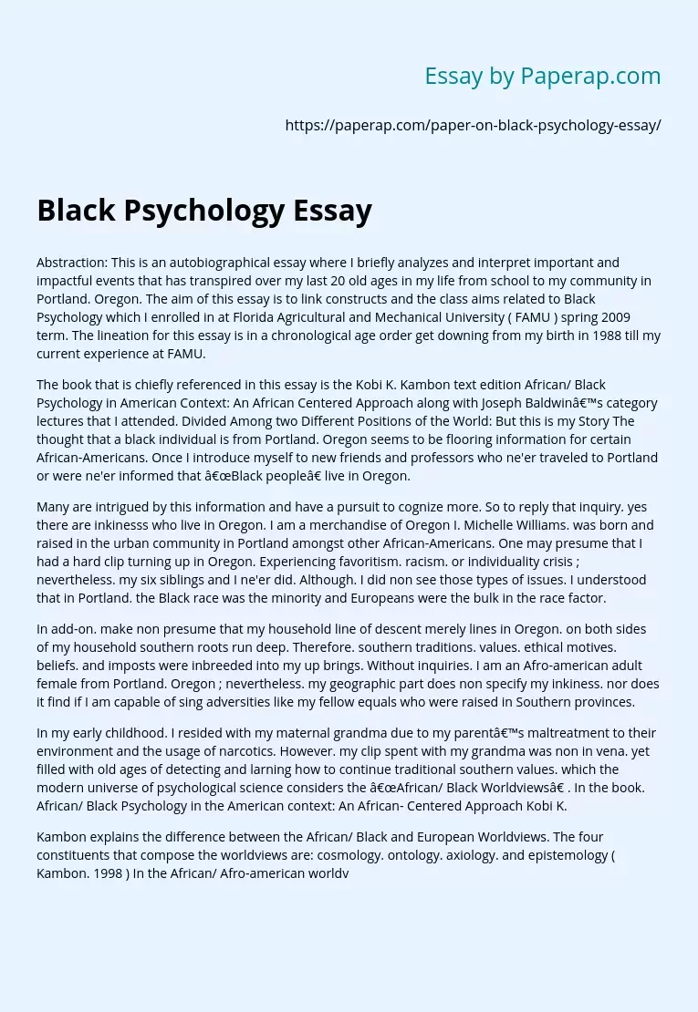 Black Psychology Essay