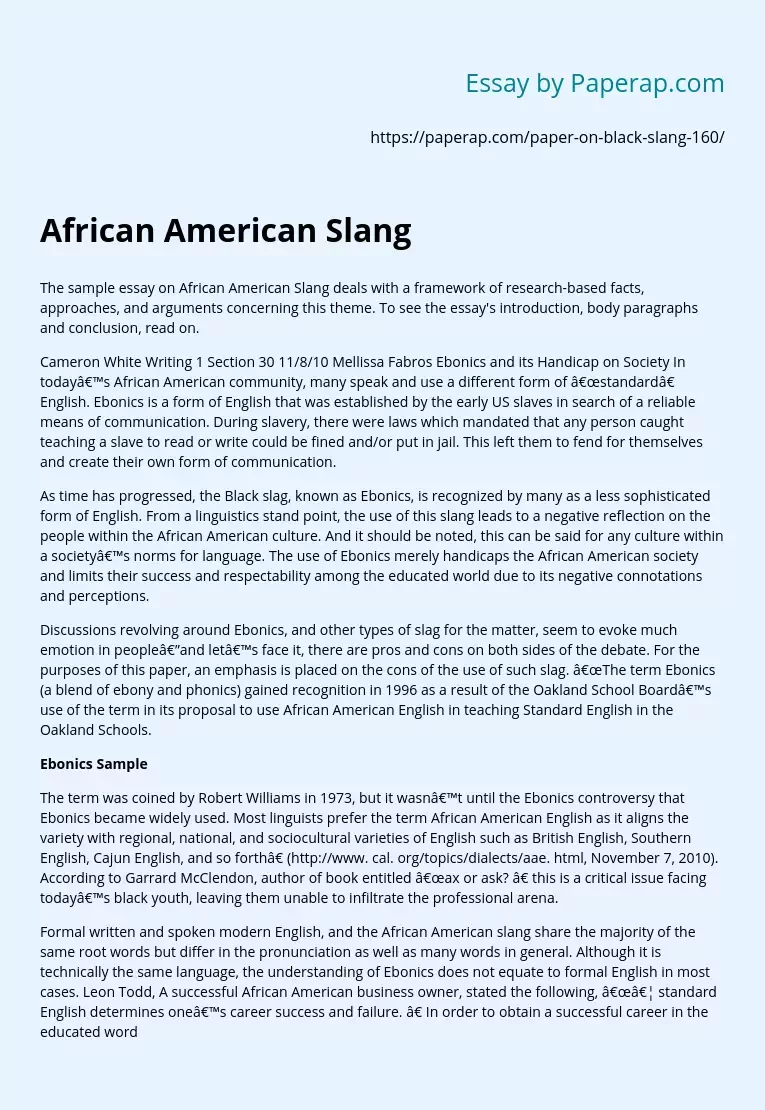 essay on african american