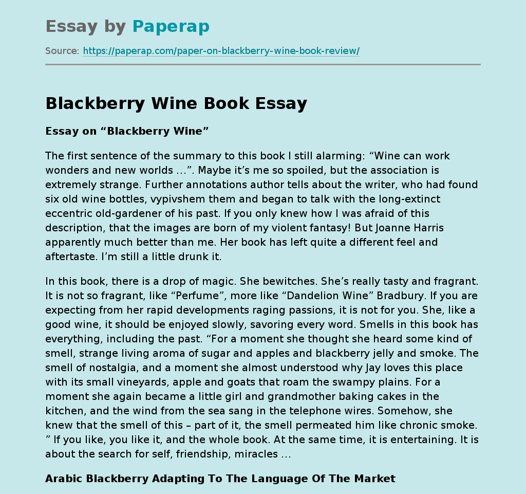 Blackberry Wine Book