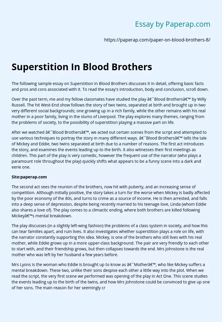 Superstition In Blood Brothers