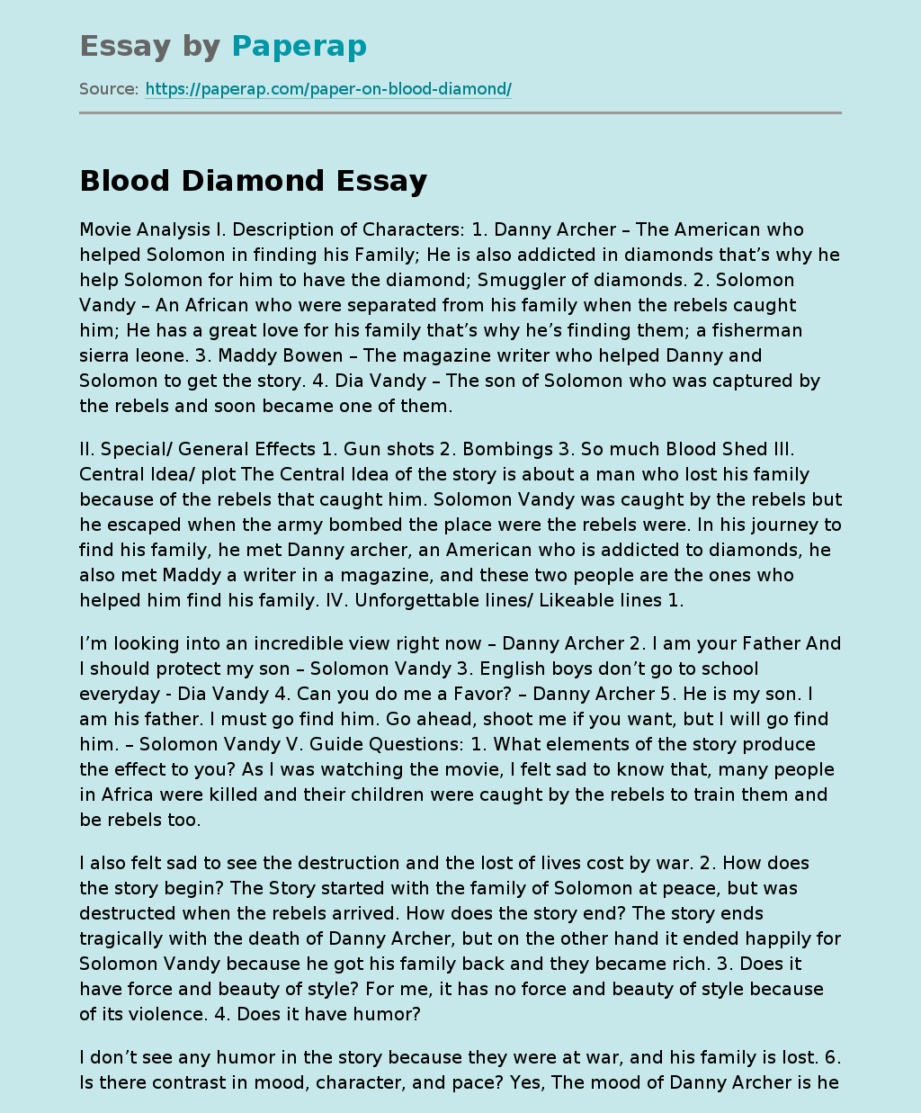 blood diamond analysis