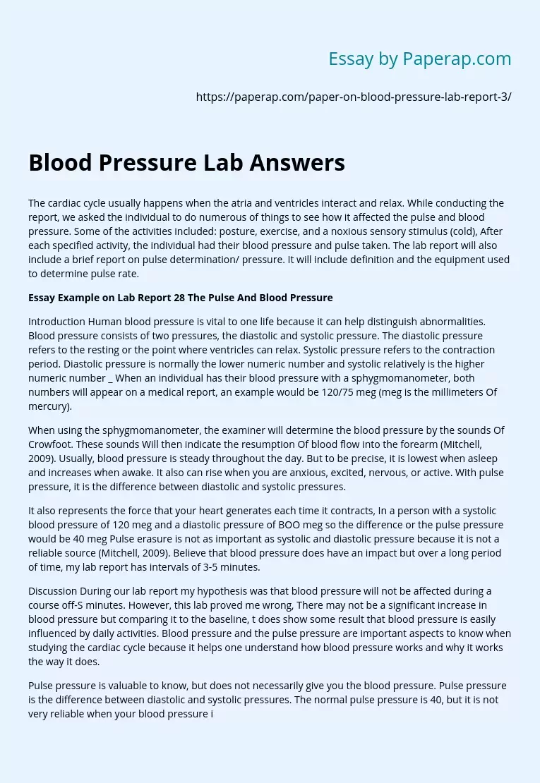 Blood Pressure Lab Answers