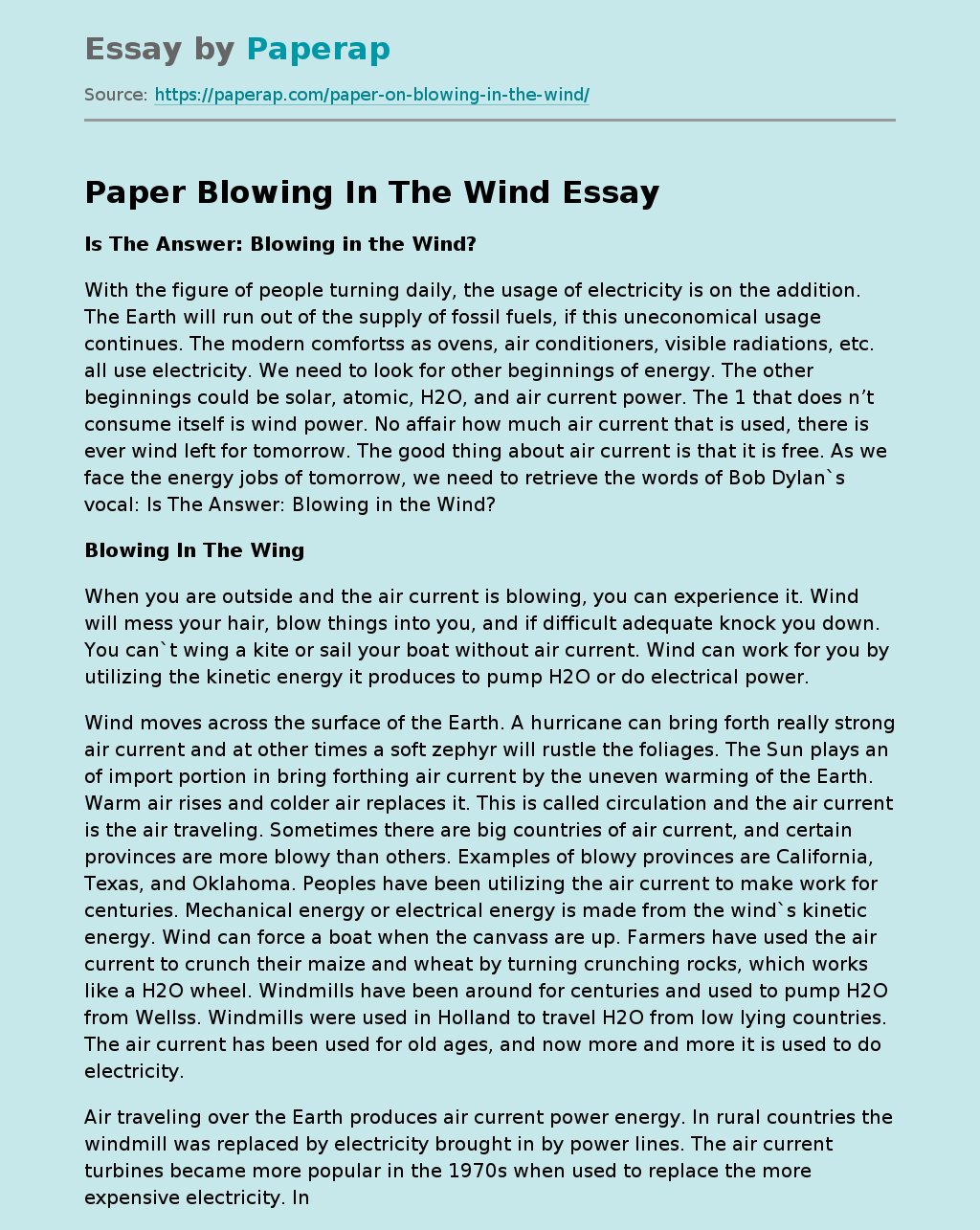 Paper Blowing In The Wind
