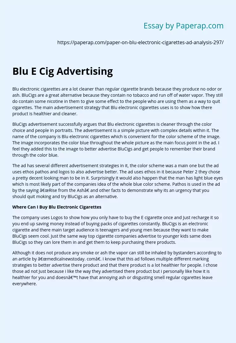 Blu E Cig Advertising