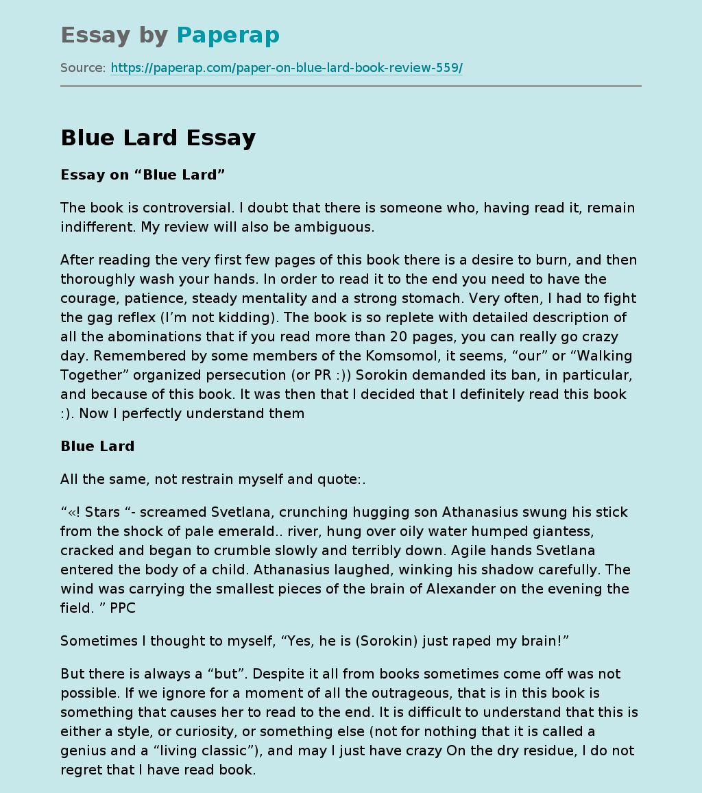 Controversial Book Review: Blue Lard