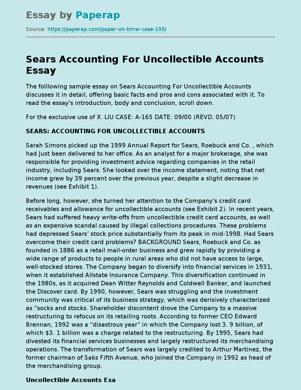 Sears Accounting For Uncollectible Accounts