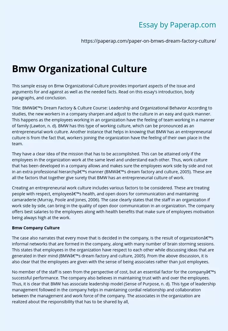 Bmw Organizational Culture