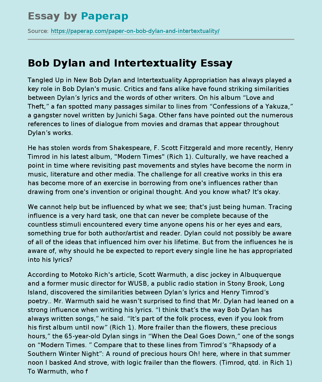 Bob Dylan and Intertextuality