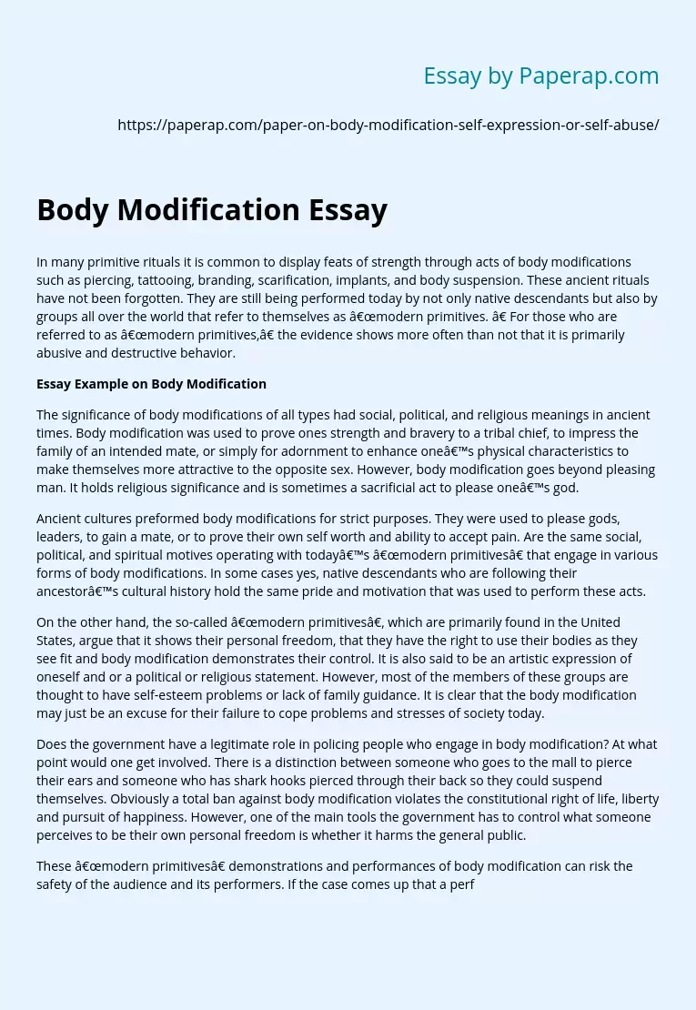 Essay Example on Body Modification