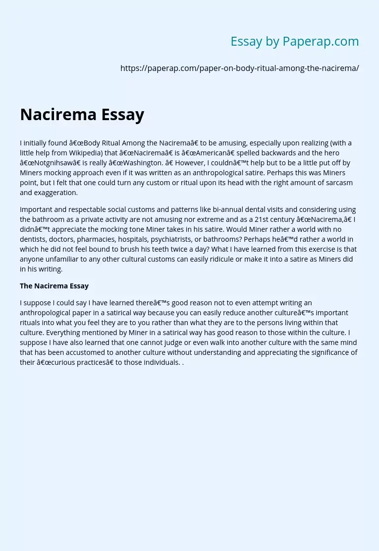 Nacirema Essay