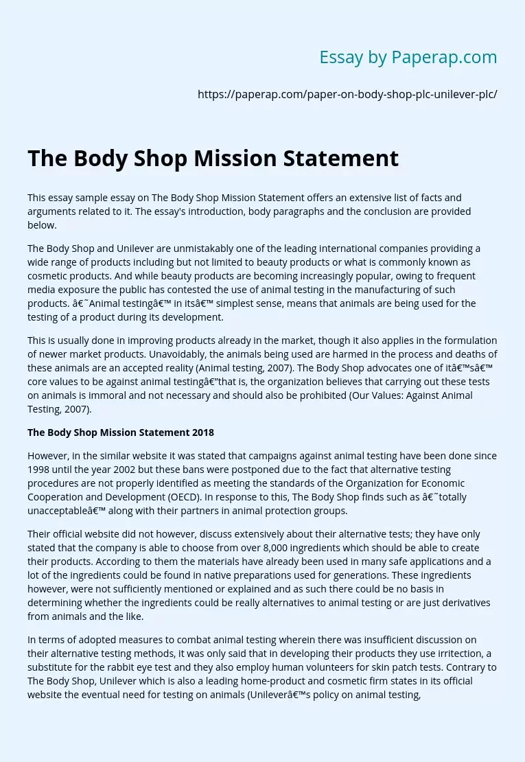 The Body Shop Mission Statement