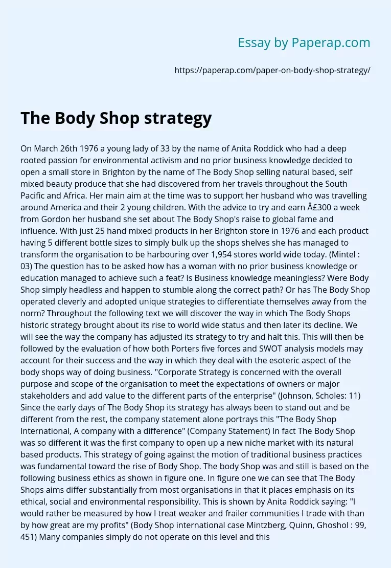 Реферат: The Body Shop Essay Research Paper