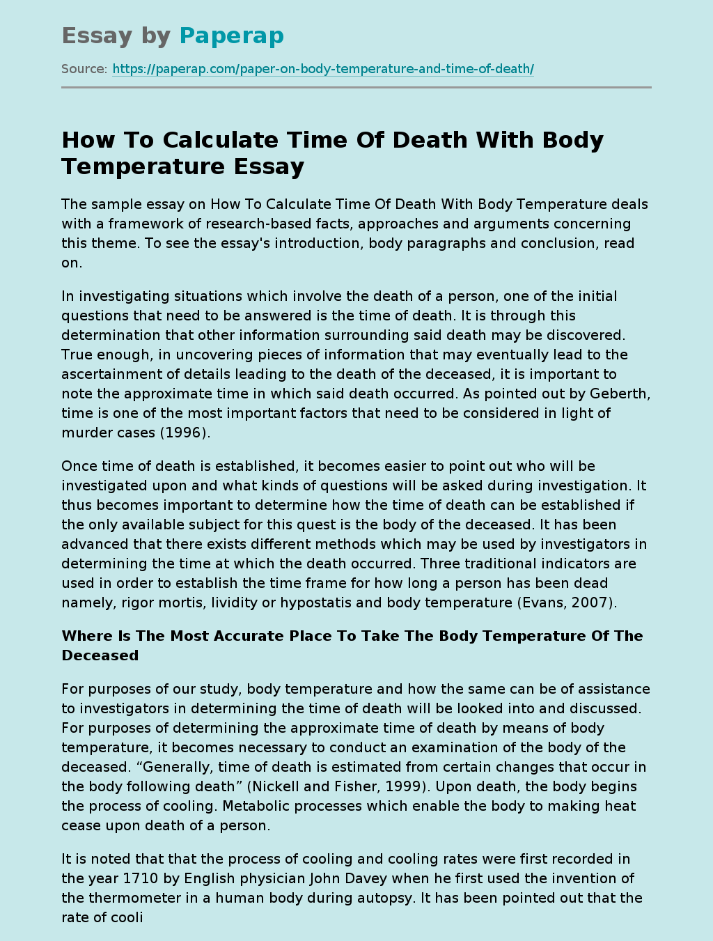 How To Calculate Time Of Death With Body Temperature