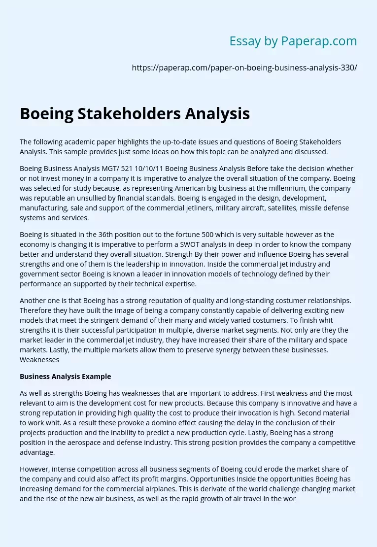 Boeing Stakeholders Analysis