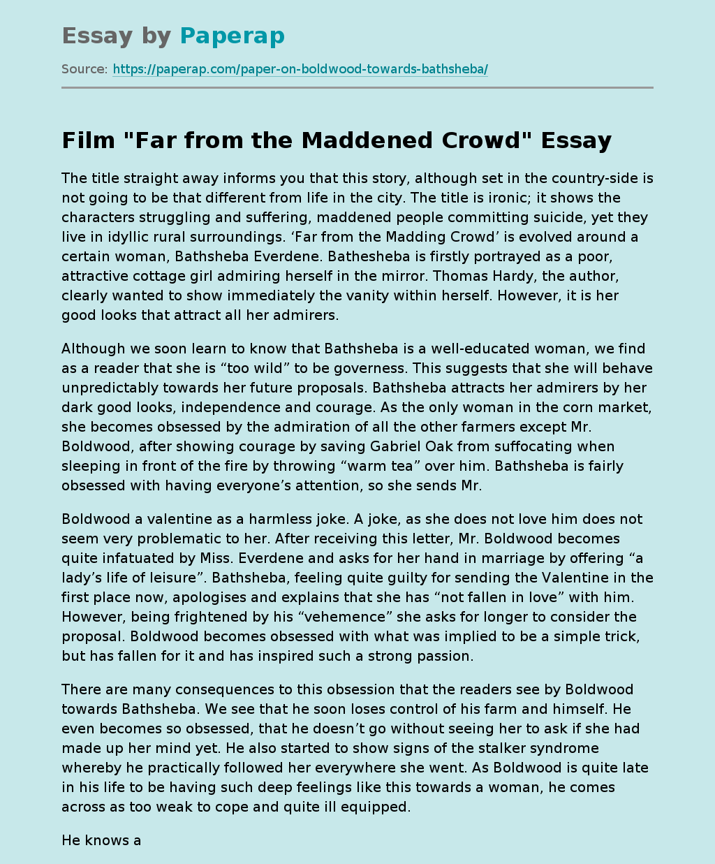 Film "Far from the Maddened Crowd"