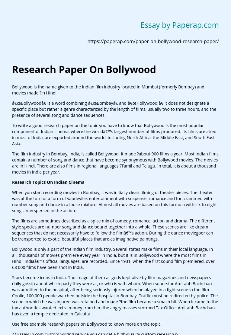 Research Paper On Bollywood