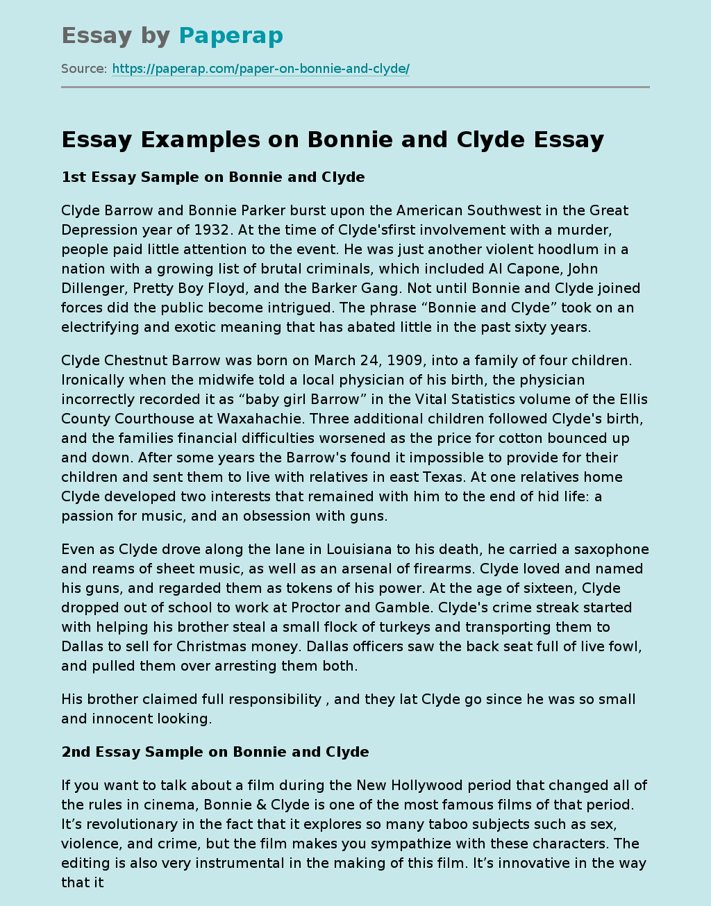 Essay Examples on Bonnie and Clyde