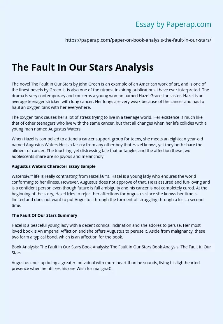 The Fault In Our Stars Analysis