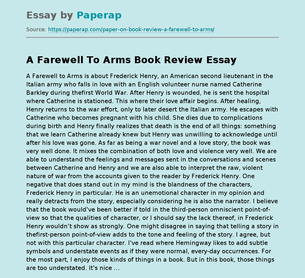 A Farewell To Arms Book Review