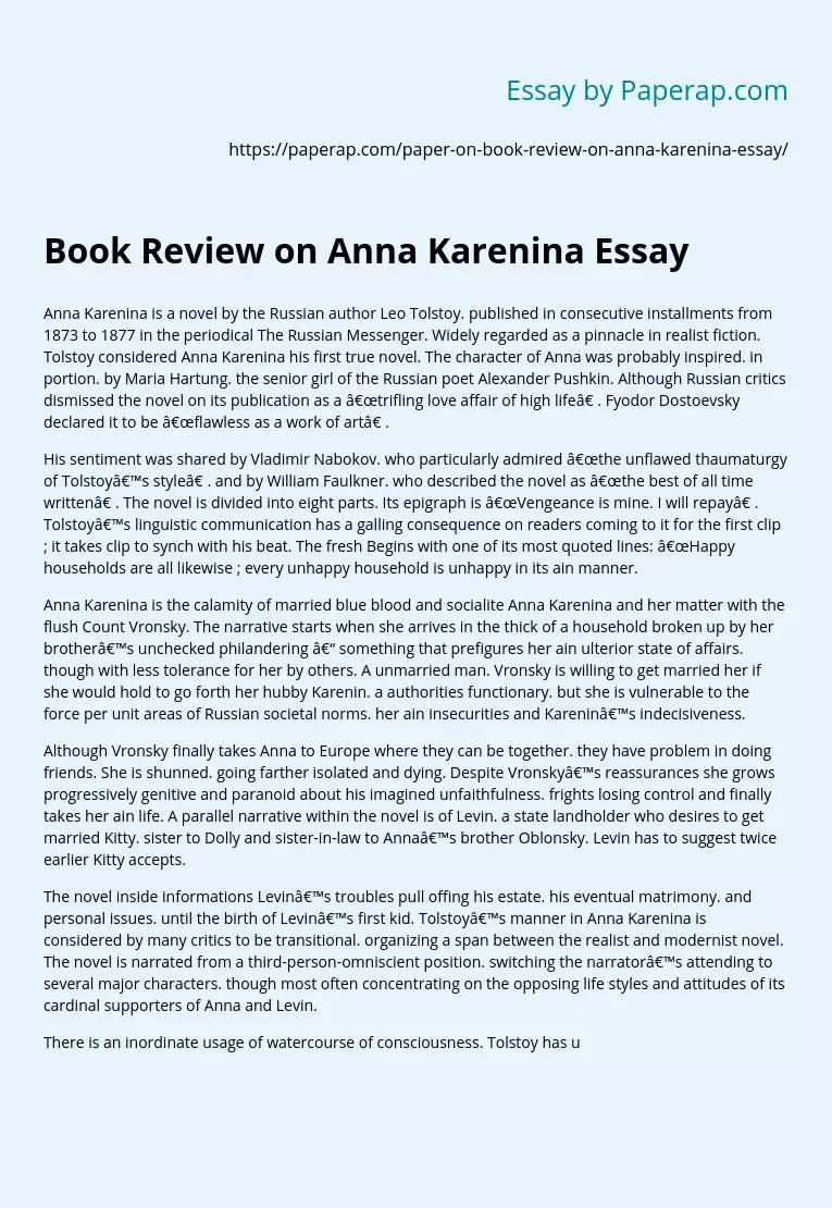 Book Review on Anna Karenina Essay