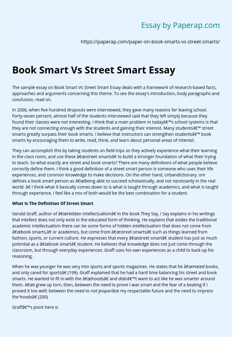 Book Smart Vs Street Smart Essay