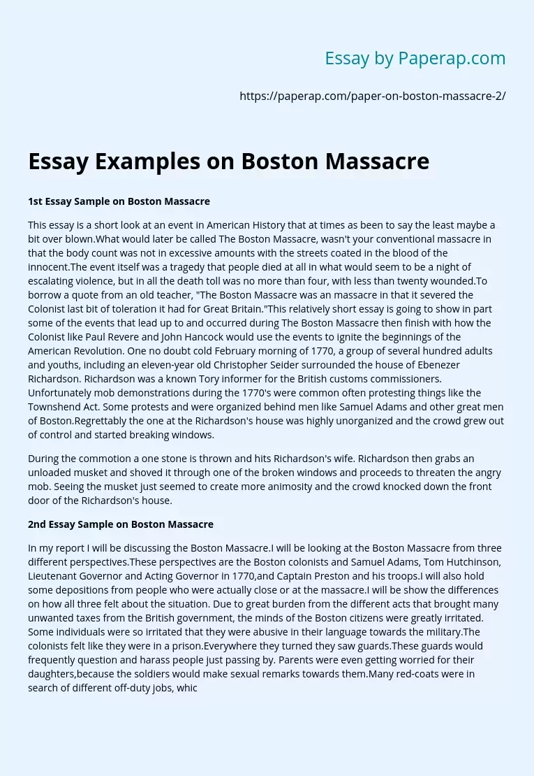 Essay Examples on Boston Massacre