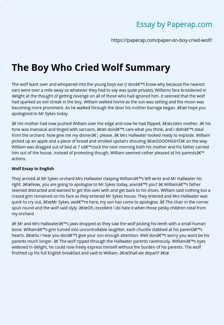 The Boy Who Cried Wolf Summary