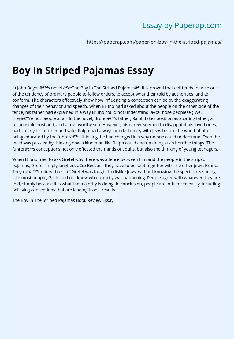 Boy In Striped Pajamas Essay