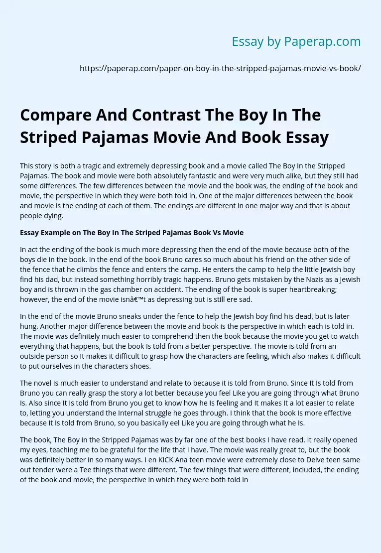 Compare And Contrast The Boy In The Striped Pajamas Movie And Book Essay
