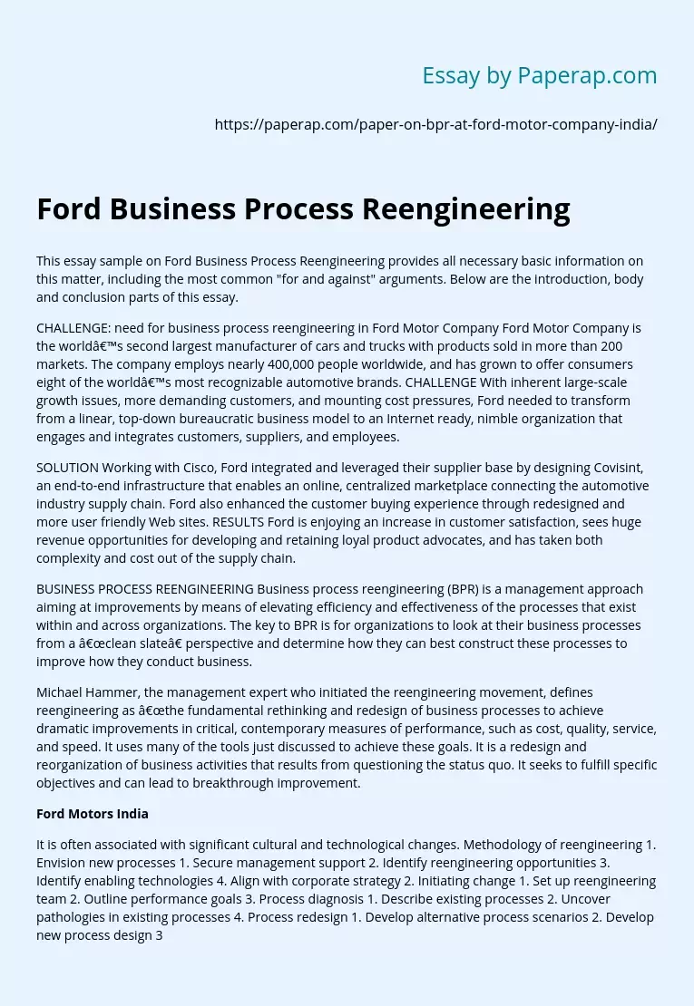 Ford Business Process Reengineering