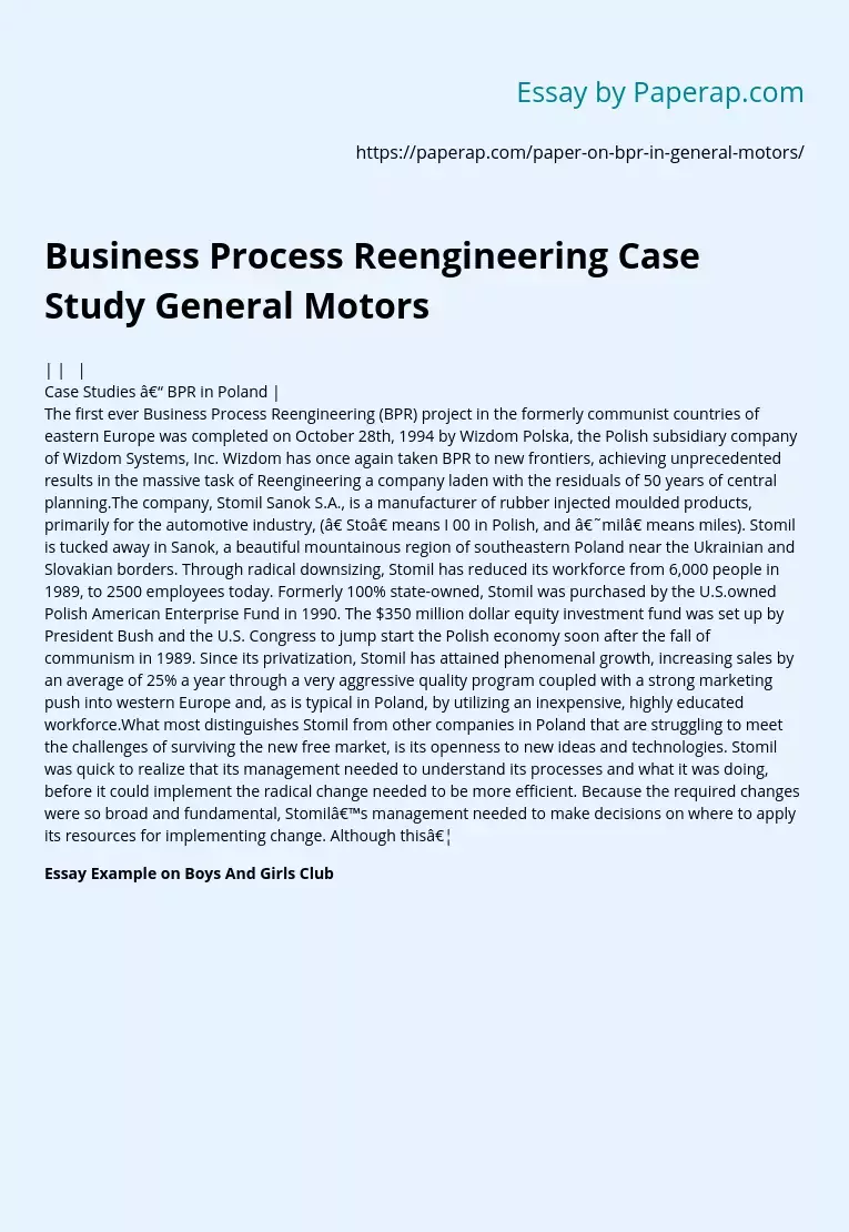 Business Process Reengineering Case Study General Motors